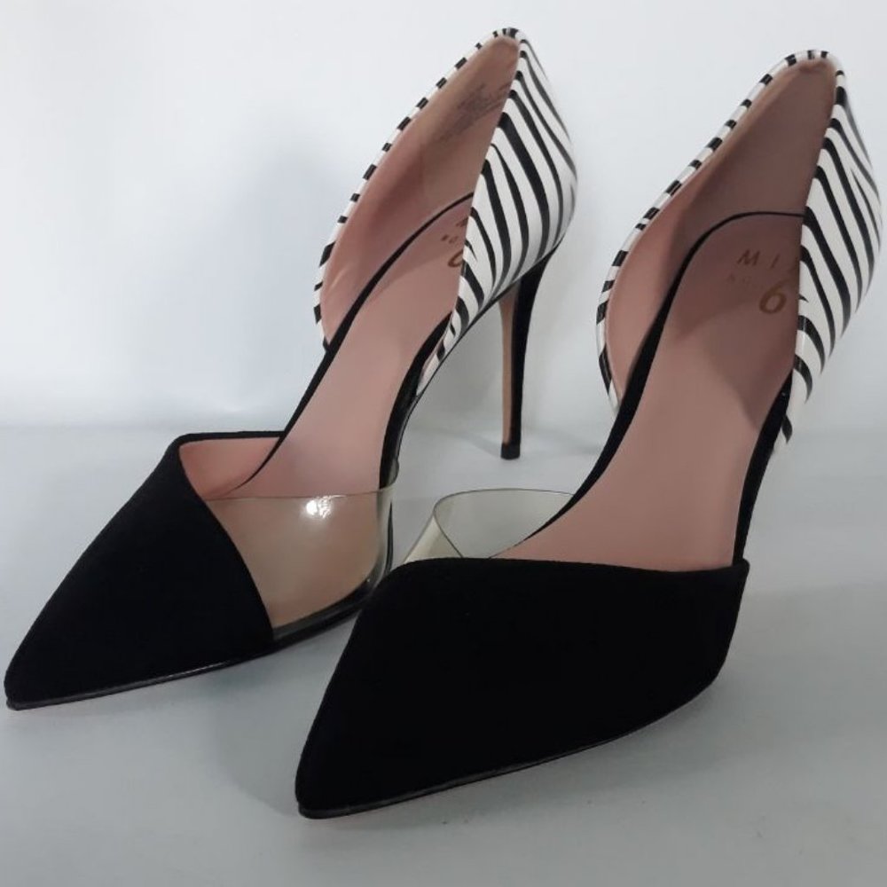 Mix No. 6 Black Pointed Toe Pumps with Zebra Print Heel size 10 - Picture 2 of 13